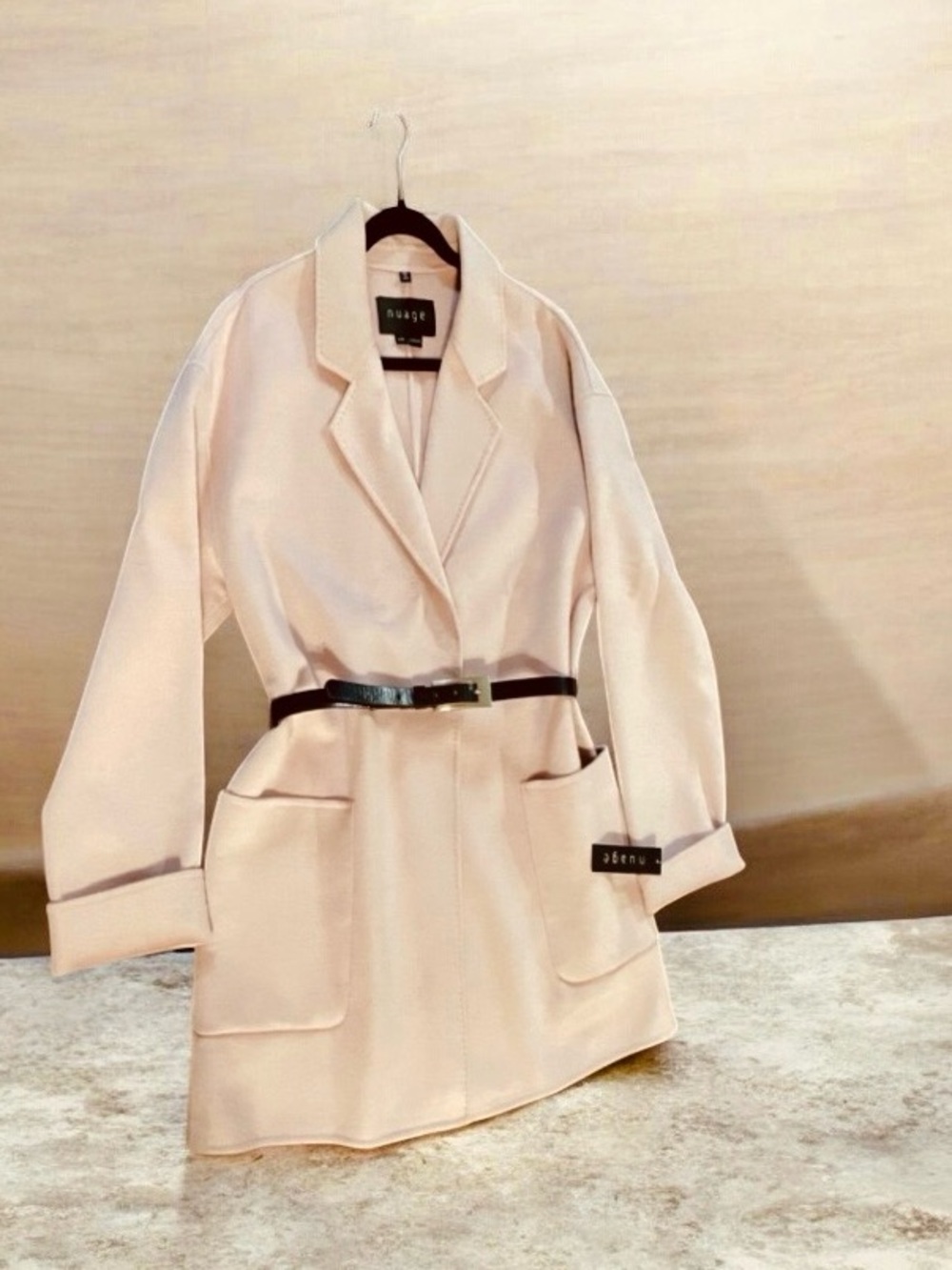 New Nuage Wool Blend Lapel Collar Duster Coat Size L|G